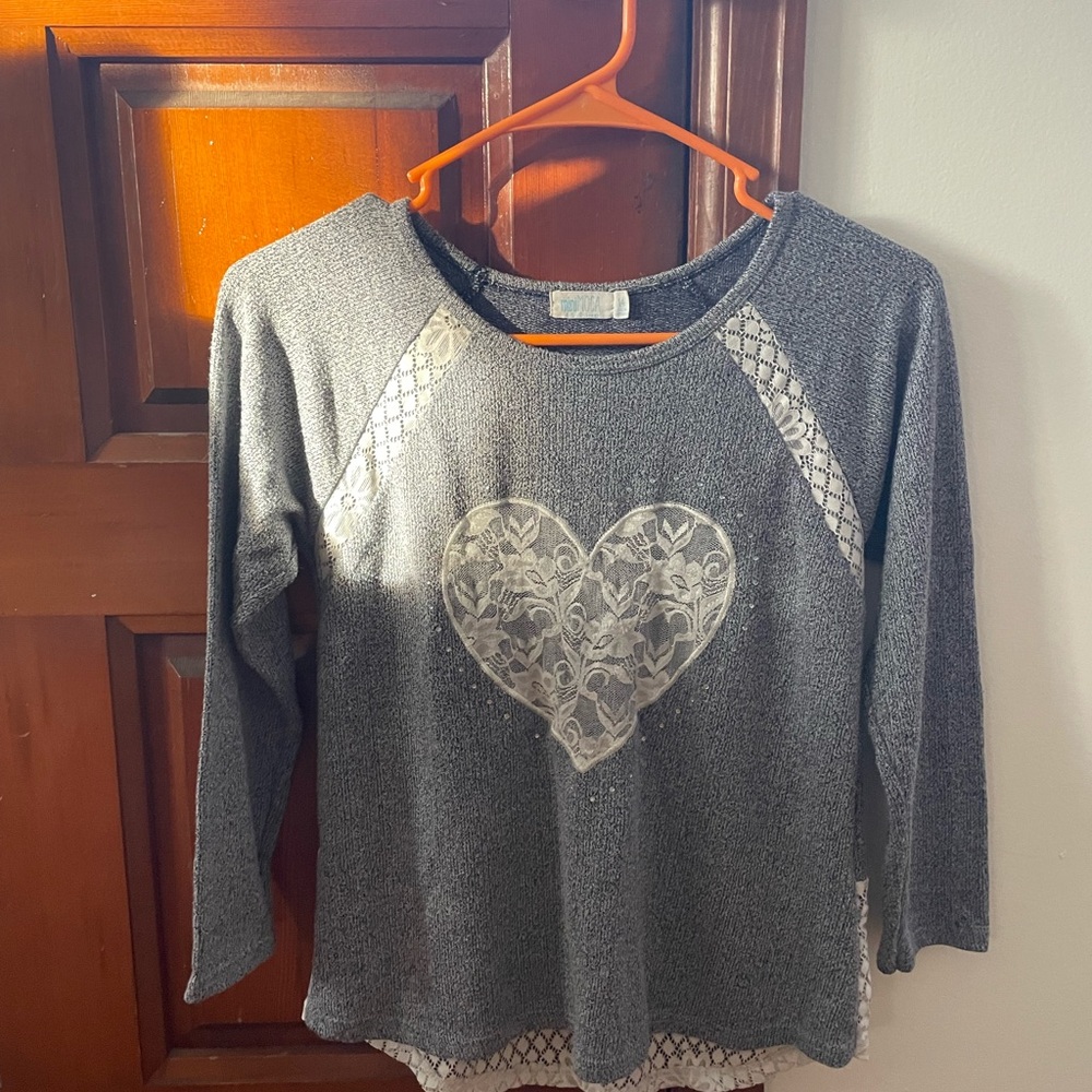 Gray Heart Lace Sweater